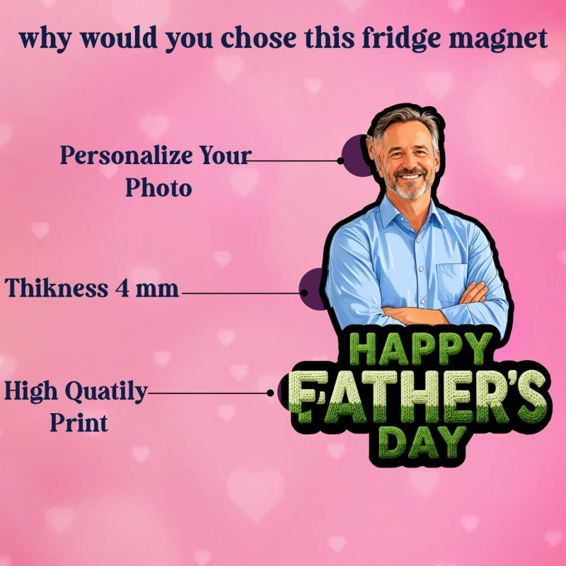 Personalized Happy Fathers Day Photo Fridge Magnet for Dad Room Decor for Papa from Daughter & Son